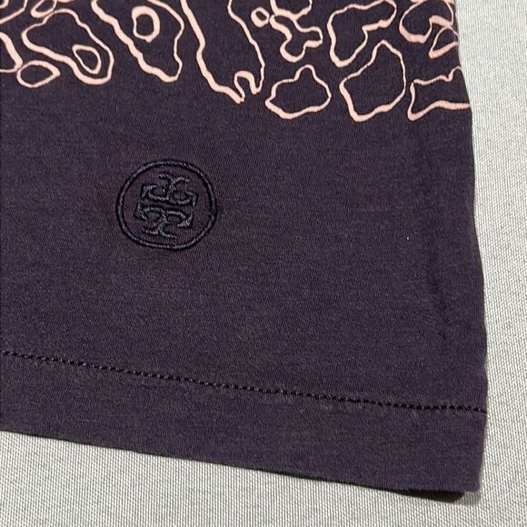 Toryburch Navy Blue T-shirt leopard print Size Small D40 - Picture 3 of 7
